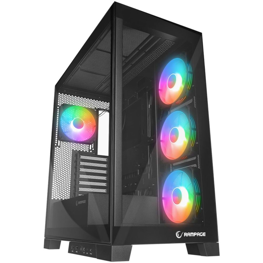 Rampage HYDRA V2 BLACK Type-C+USB3.0 Temperli Camlı 4*ARGB Infinity Fan+Hub E-ATX Exclusive Gaming Oyuncu Kasası