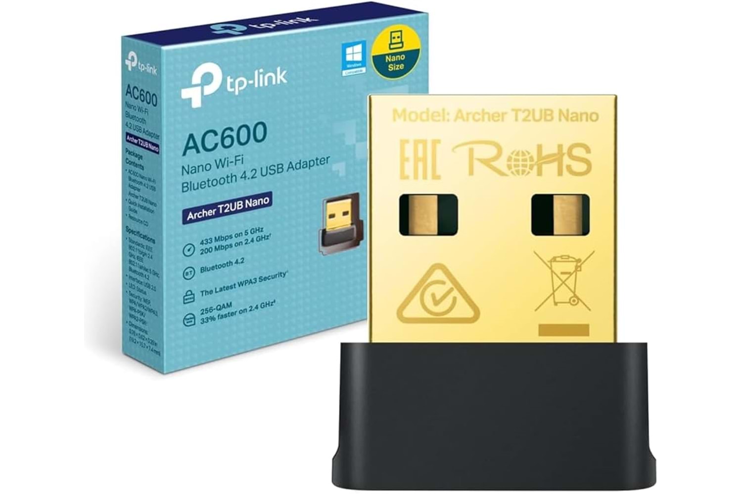 Tp-Link Kablosuz USB Adaptör AC600 Archer T2UB Nano Siyah