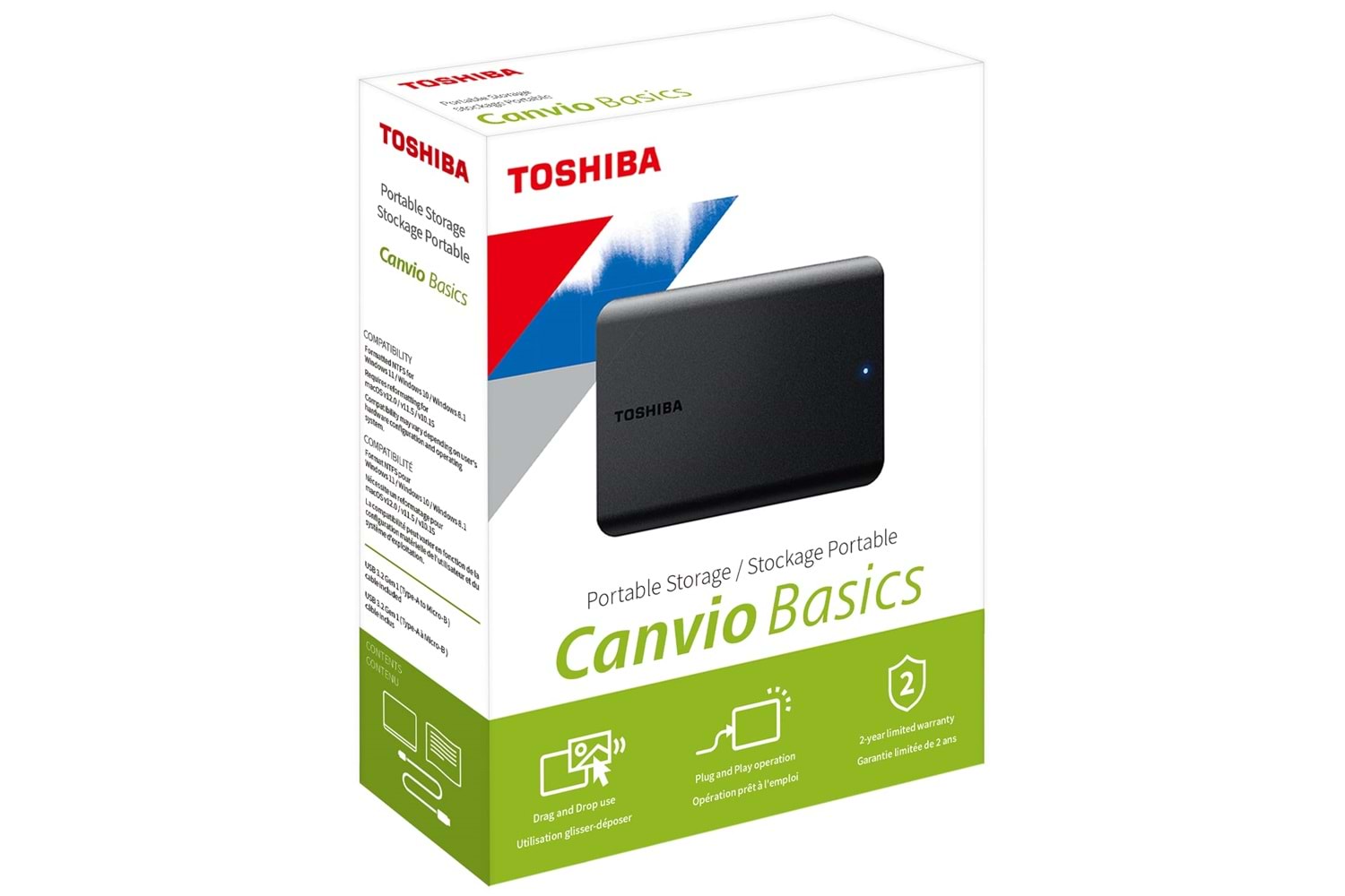 Toshiba Canvio Basics 2TB Taşınabilir Harici Sabit Disk USB 3.2 Gen1, Siyah