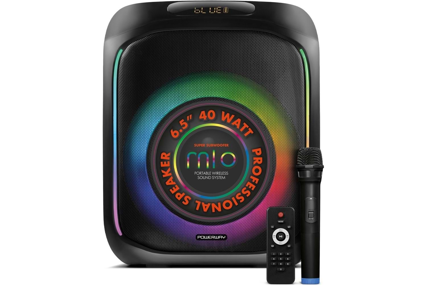Powerway MIO Taşınabilir Mikrofonlu 40 W Parti Karaoke Kumandalı Bluetooth Hoparlör Led Işıklı
