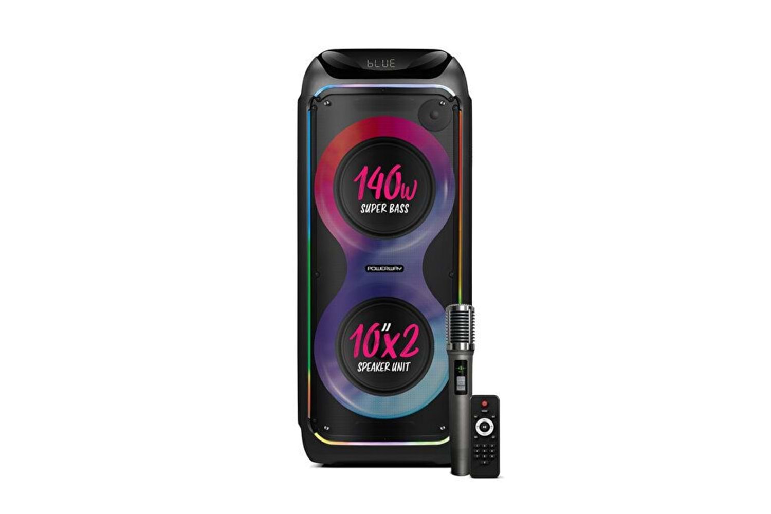 Powerway WOOFER 140W Hoparlör Gitar Saz Girişli Karaoke Parti Ses Sistemi Dijital Ekran +Bass