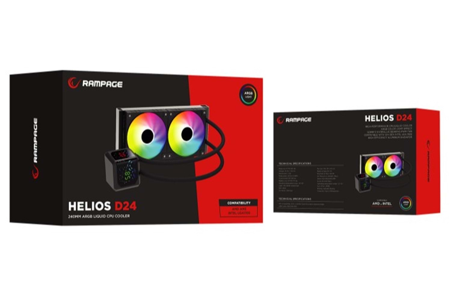Rampage HELIOS D24 Siyah 12cm Fan Sıcaklık Göstergeli Intel LGA1700/AMD AM5 ARGB 240mm Sıvı Soğutmalı CPU Fan