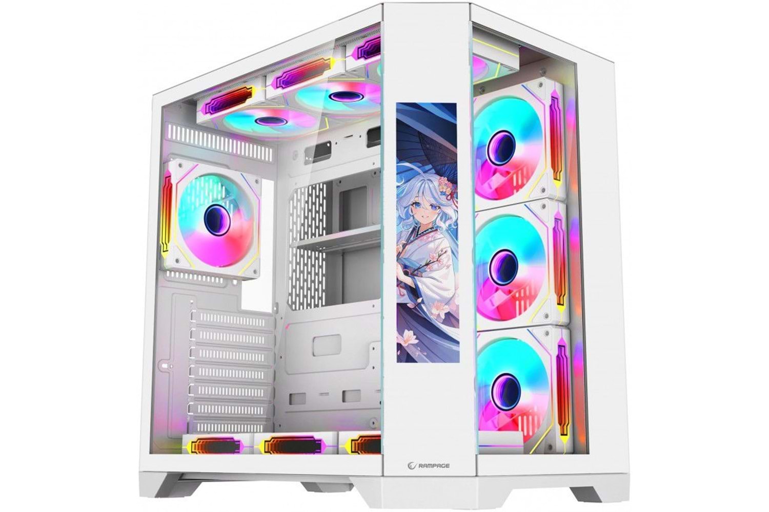 Rampage NOVA 9.16 Lcd Ekranlı Hub+Kumanda Beyaz 7x12cm ARGB Fan+Kumanda Gaming Oyuncu Kasası