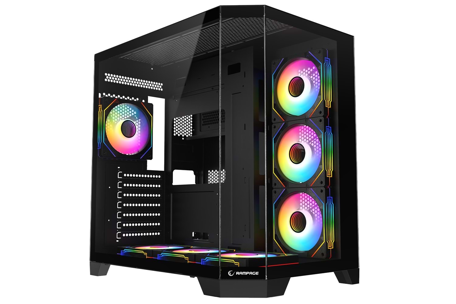 Rampage MEGA V1 850W 80 Plus Bronze 3 Taraf Temp. Camlı 7x12cm ARGB Fan+Kumanda Siyah Oyuncu Kasası