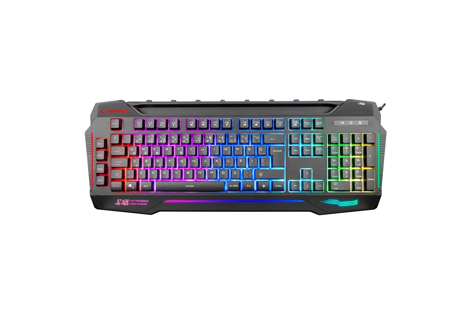 Rampage KB-R63 STAGE Siyah 4 Makro Fonksiyon Sese Duyarlı Işıklı RGB Q USB +Ses Mik Çıkışlı Oyuncu Klavyesi