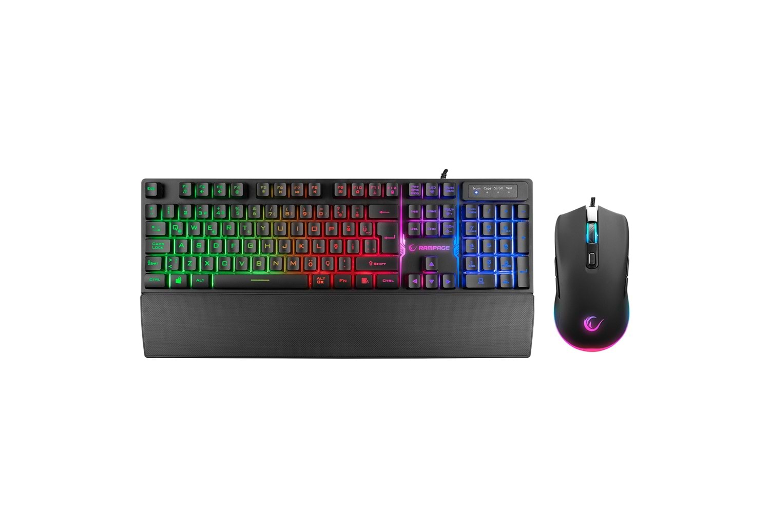 Rampage KM-RX7 FORTUNA V2 Gökkuşağı Aydınlatmalı USB Siyah Gaming Combo Q Gaming Klavye + 12800 dpi Mouse