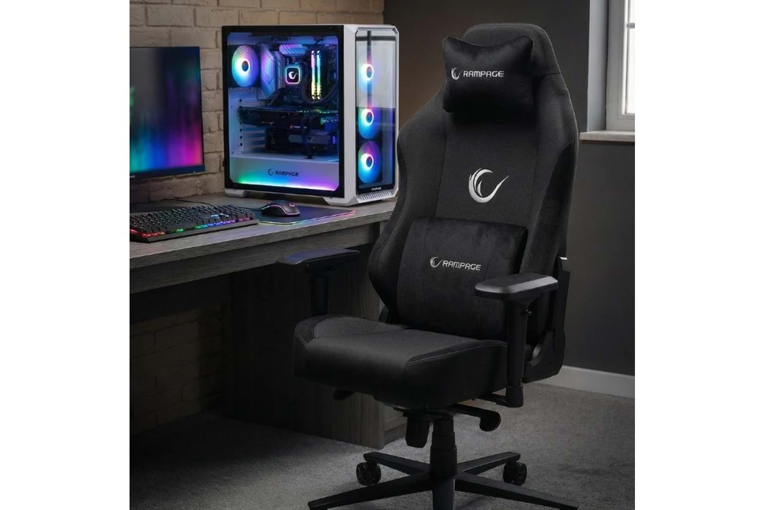 Rampage KL-R72 WOOF Üst Seviye Terletmez Kumaş Siyah Gaming Oyuncu Koltuğu