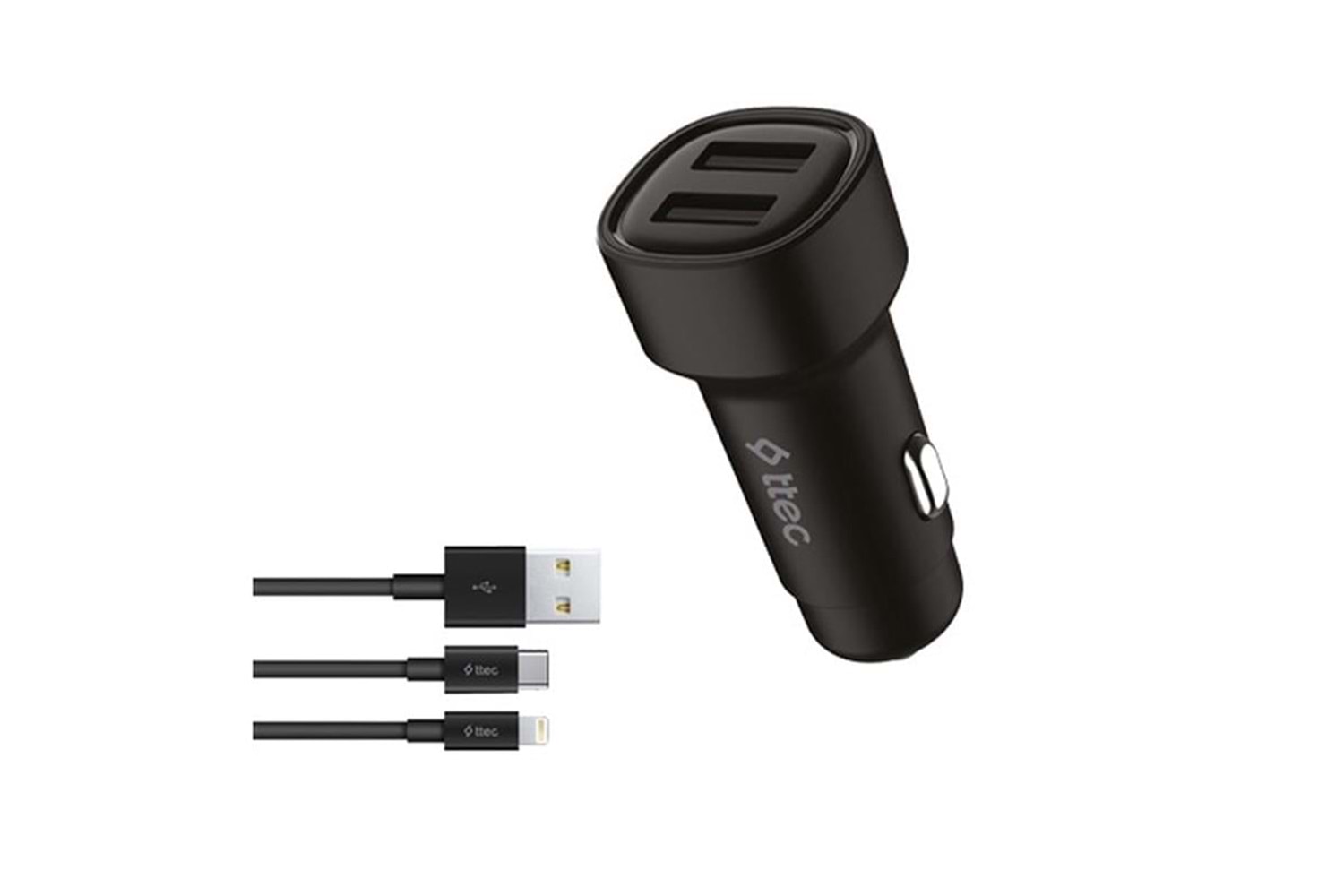 Ttec 2CKS31DS SmartCharger Duo 3.1A Çift USB Araç Şarj Aleti + USB-C ve Lightning Kablo