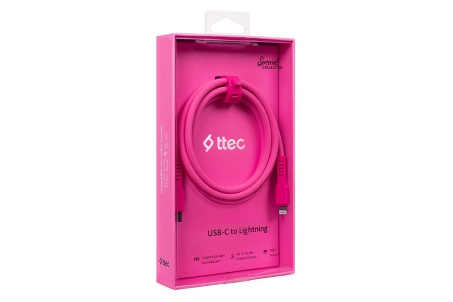Ttec 2DK60NP USB-C - Lightning Hızlı Şarj Kablosu 120cm Neon Pembe