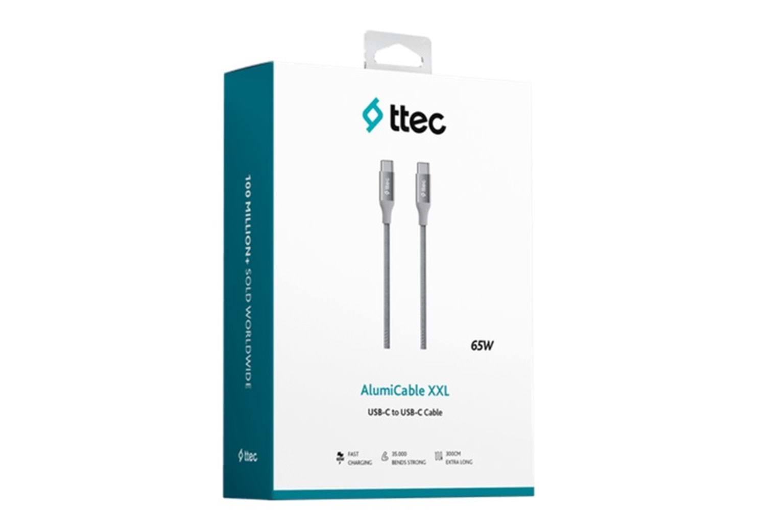 Ttec AlumiCable USB-C - USB-C 300cm 65W PD/QC Hızlı Şarj & Data Kablosu