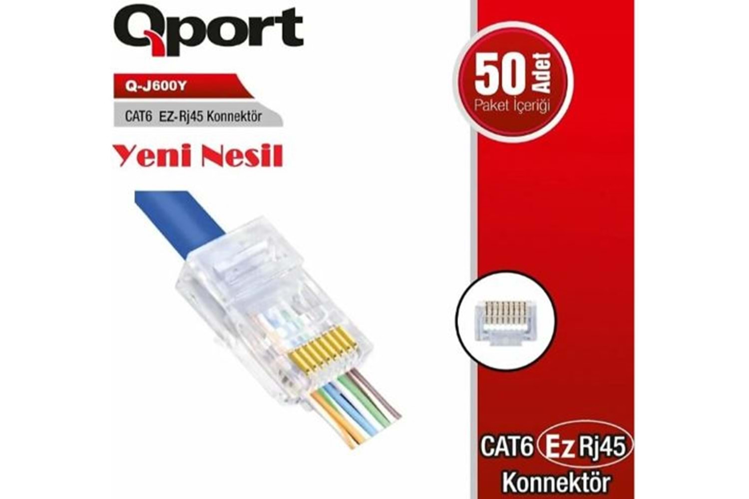 Qport Q-J600Y 50'li RJ45 Konnektör