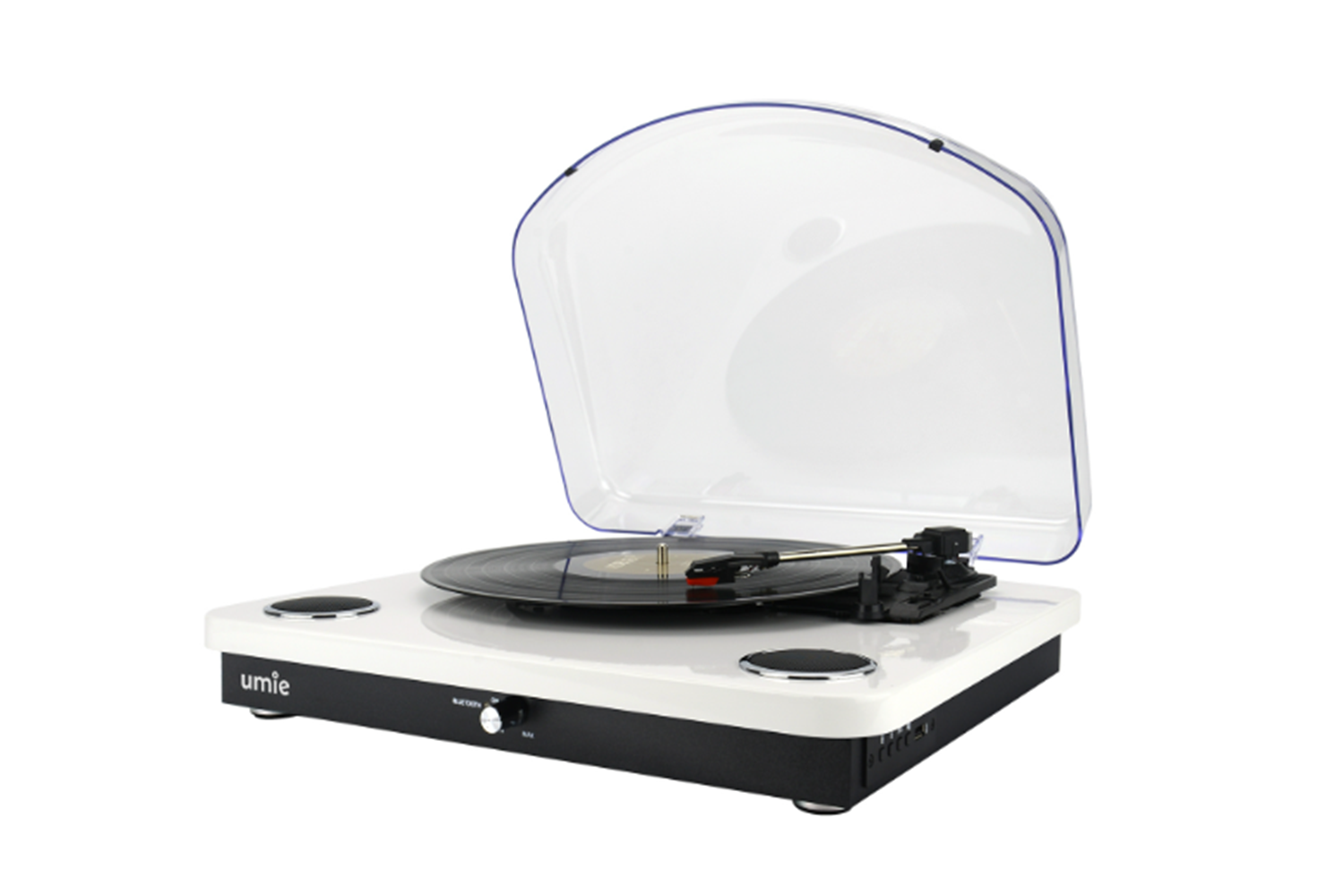 Umie Bemol Beyaz Piano Kaplama Plak Çalar 10W BT İN, BT OUT, RCA, USB Özellikli Nostaljik Pikap