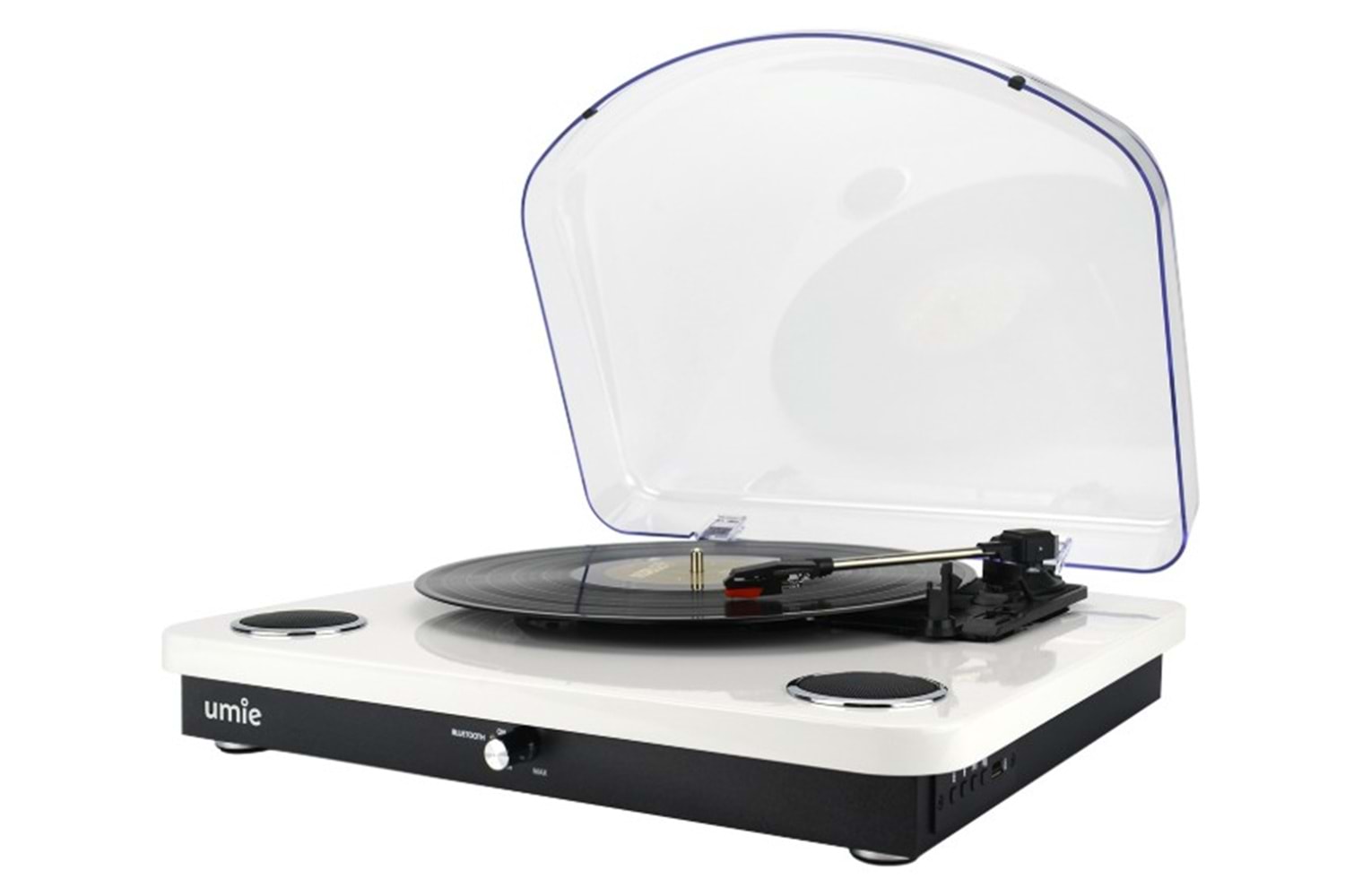 Umie Bemol Beyaz Piano Kaplama Plak Çalar 10W BT İN, BT OUT, RCA, USB Özellikli Nostaljik Pikap