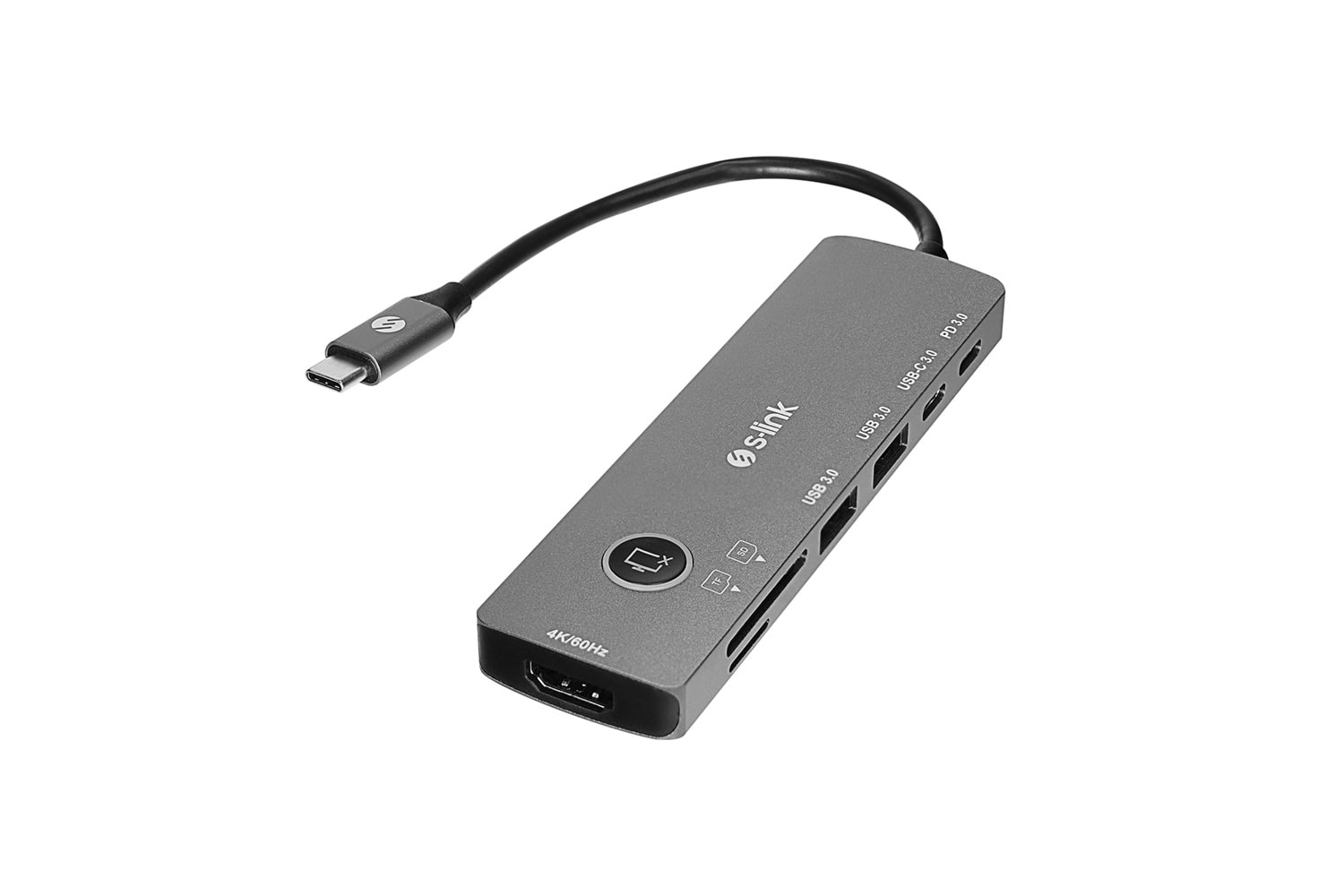 S-link SW-U707 HDMI OnOff Gri Metal 7 in 1 2*USB 3.0, 1*Type-C 3.1, 1*PD, 1* HDMI 4K60HZ, SD ve TF Type C Hub Adaptör