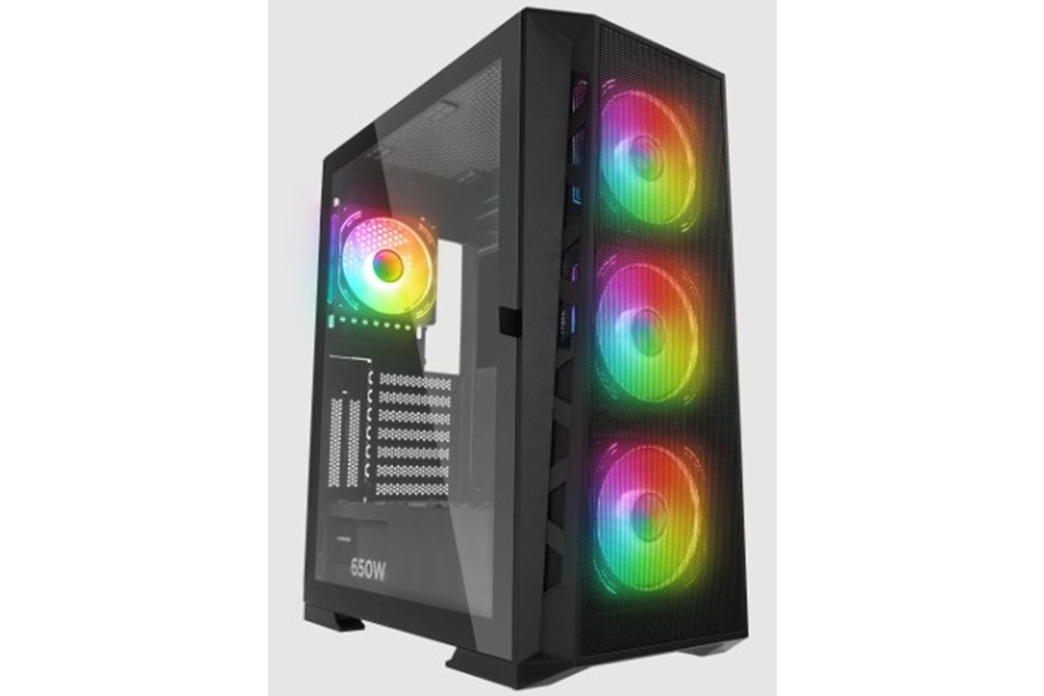 Rampage GLARE Mesh 650W 80+ Siyah 4*12cm ARGB Fan Manyetik Temperli Camlı ATX Mid-T Gaming Oyuncu Kasası