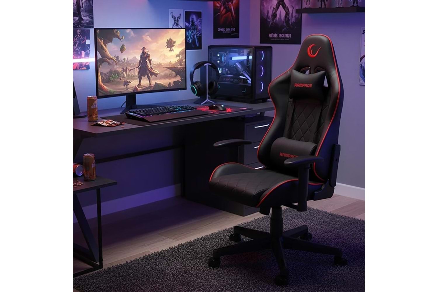 Rampage KL-R16 DRAPE Üst Seviye Terletmez Kumaş Siyah Gaming Oyuncu Koltuğu