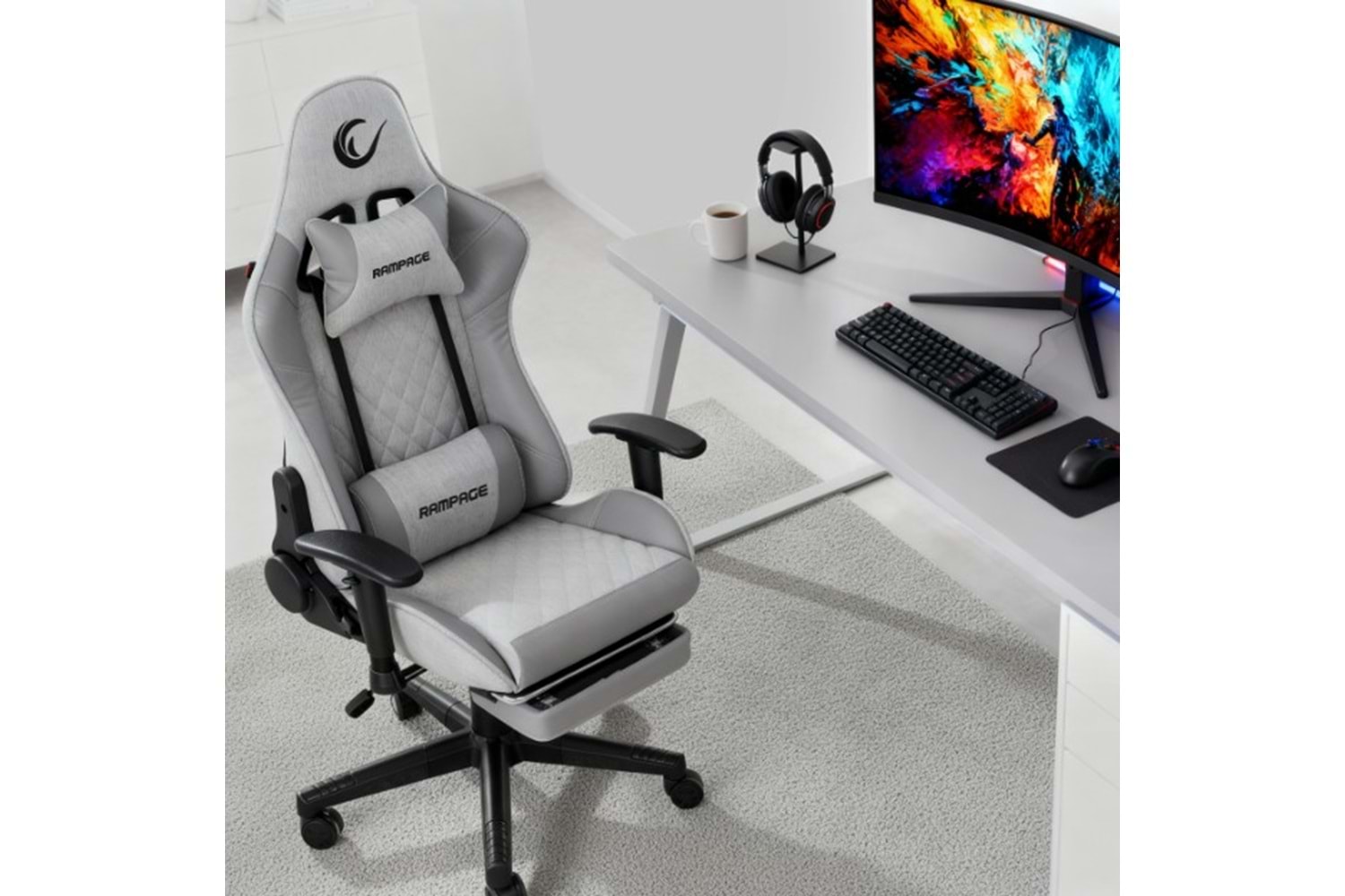 Rampage KL-R27 Elemental Ayak Dayama Yerli Terletmez Kumaş Gri / Karbon Gaming Oyuncu Koltuğu