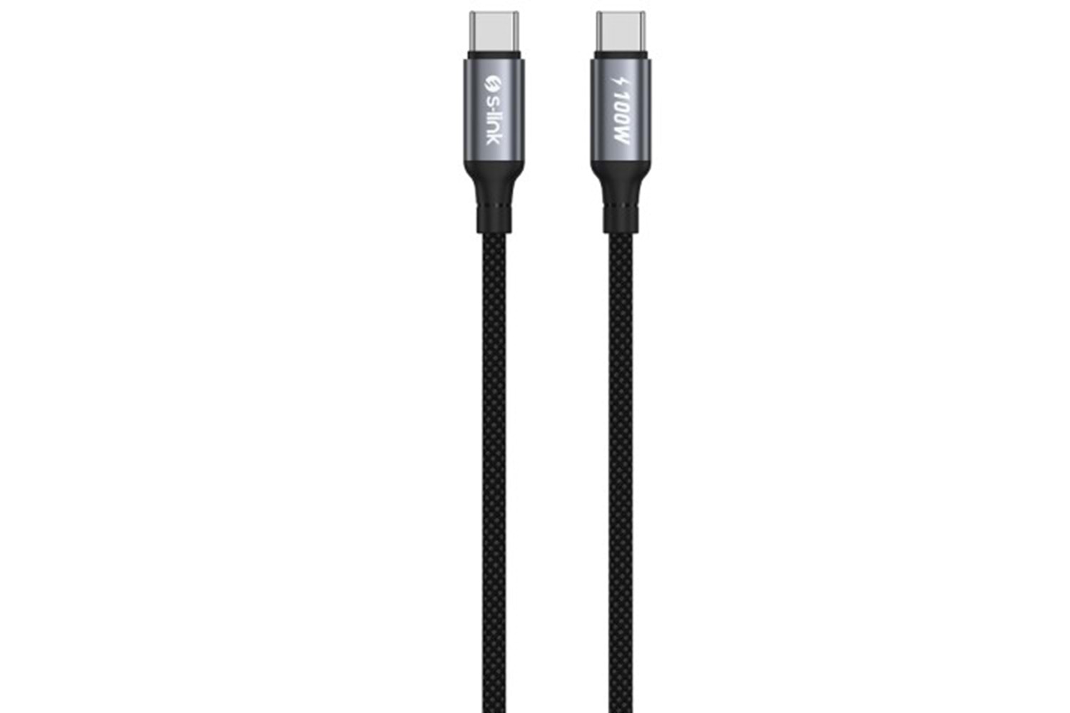 S-link Armor CC-0100 100W 1.2m Type-C to Type-C PD Örgülü Metal Başlıklı Siyah Hızlı Şarj Kablosu