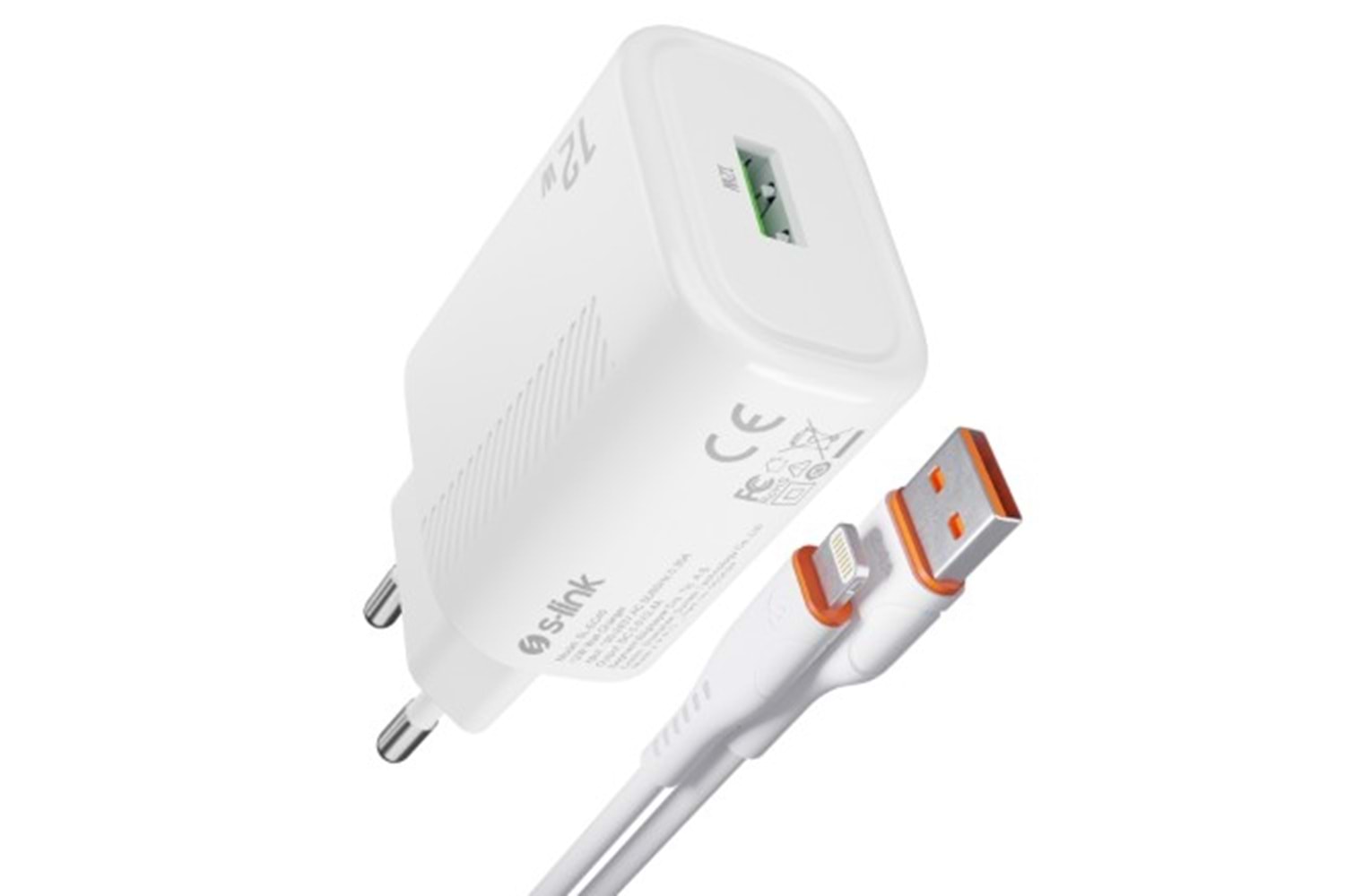 S-link SL-EC40L Lightning Kablolu 5V 2400MA Beyaz Ev Şarj Adaptörü