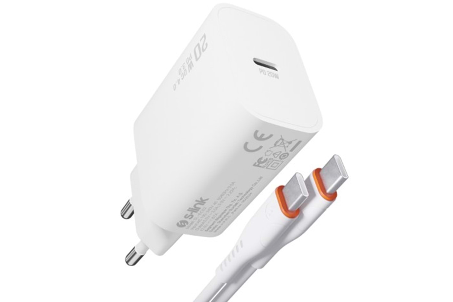 S-link SL-EC62TP Type-C 20W PD3.0 Quick Charge QC4.0 Kablo + Ev Şarj Adaptör