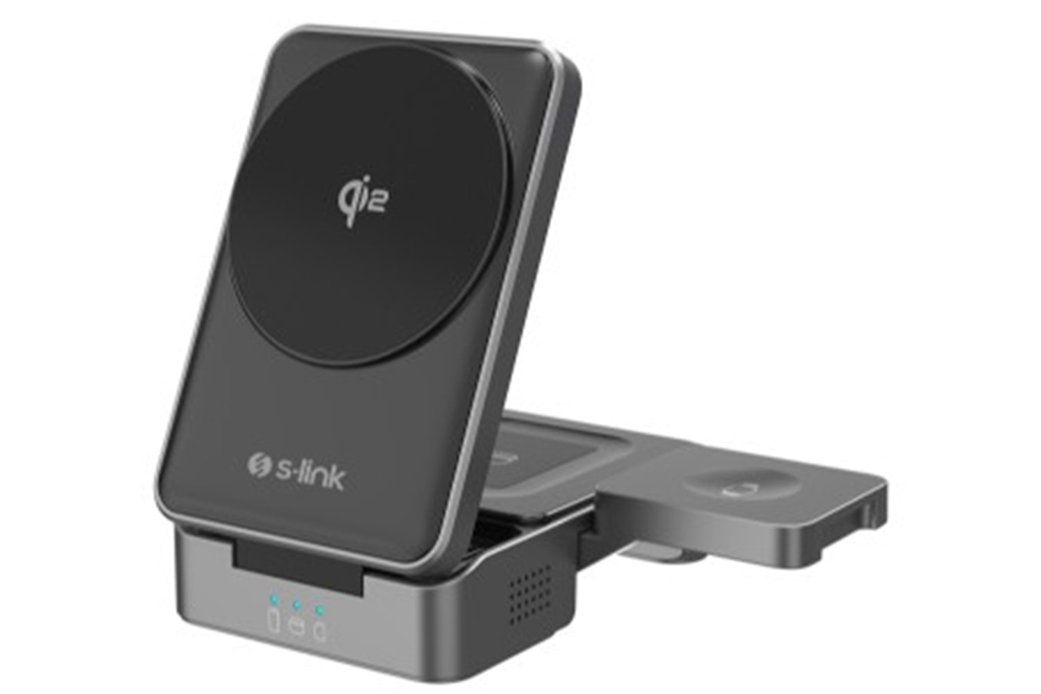 S-link SW-CWF116 Siyah Telefon Kulaklık Akıllı Saat 15W 3 in 1 Magsafe Qi2 Kablosuz Şarj Cihazı