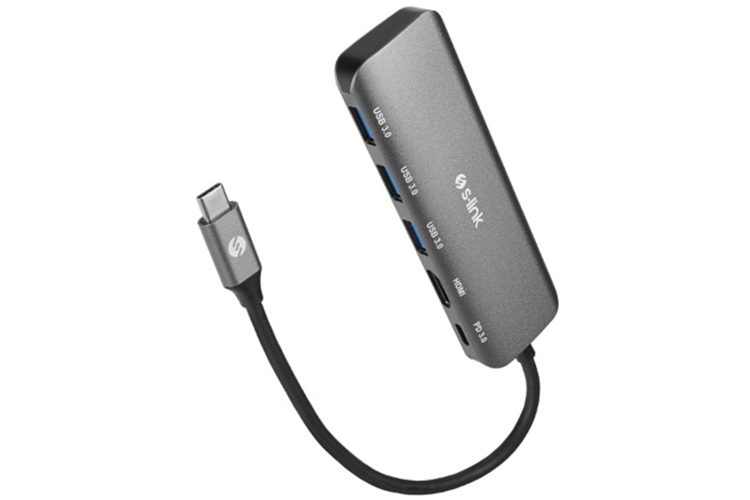 S-link SWV-USBC030 HDMI 4K 30Hz Gri Metal Type-C to 3*USB3.0 6 in 1 1xPD Şarj, 1xUSB-C Adaptör