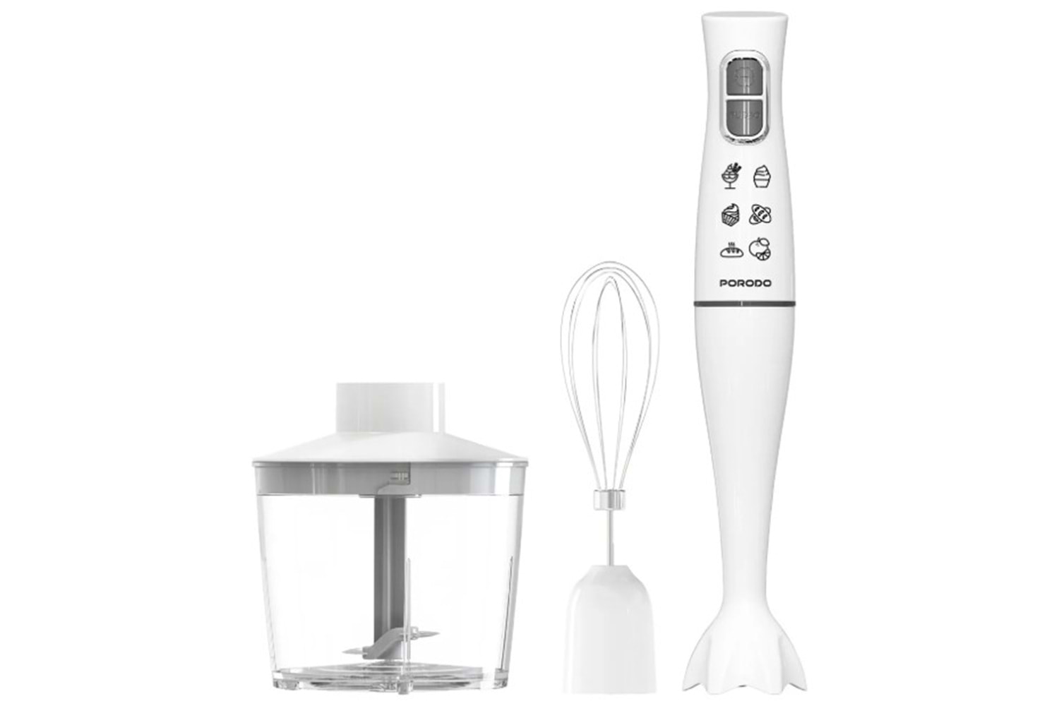 Porodo 300W Hand Blender with Stainless Steel Blades, 500ml Bowl - White