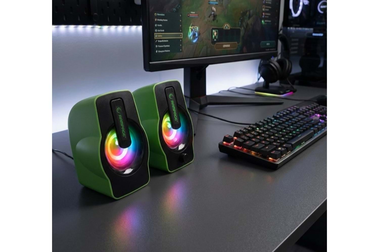 Rampage RMS-G7 FALSETTO 2.0 6 Watt RGB Ledli Yeşil Multimedia Gaming USB Speaker