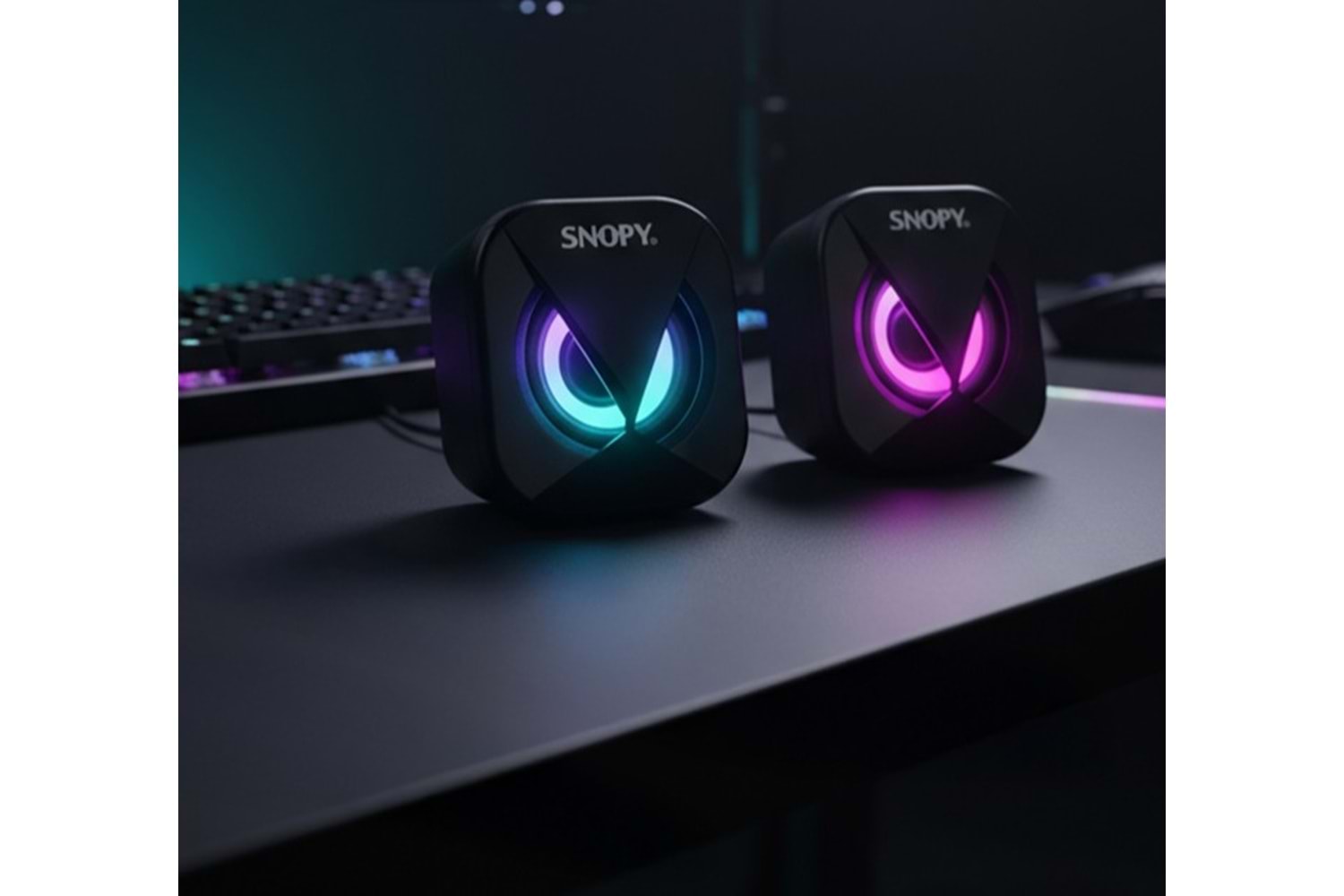 Snopy SN-83U 2.0 Mini Led Işıklı 2Wx2CH Siyah USB Gaming Speaker Hoparlör