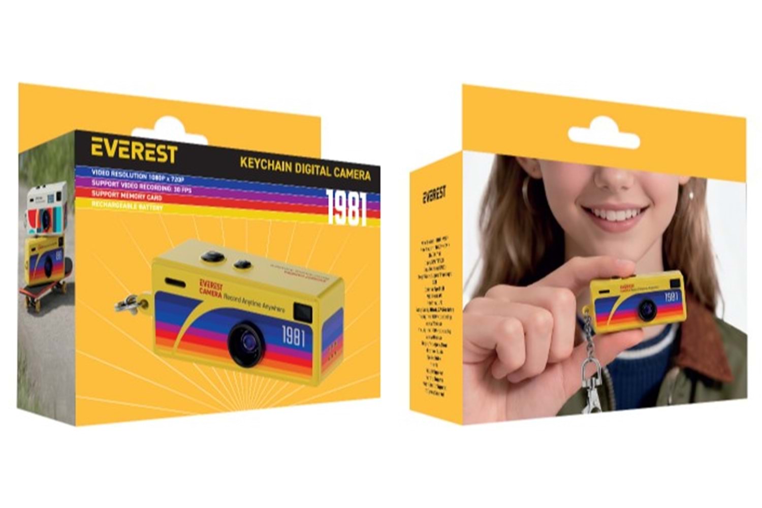 Everest ADK1981 Sarı 1.6MP 300mAh Şarjli Konteyner Tipi Retro Anahtarlık Mini Dijital Kamera