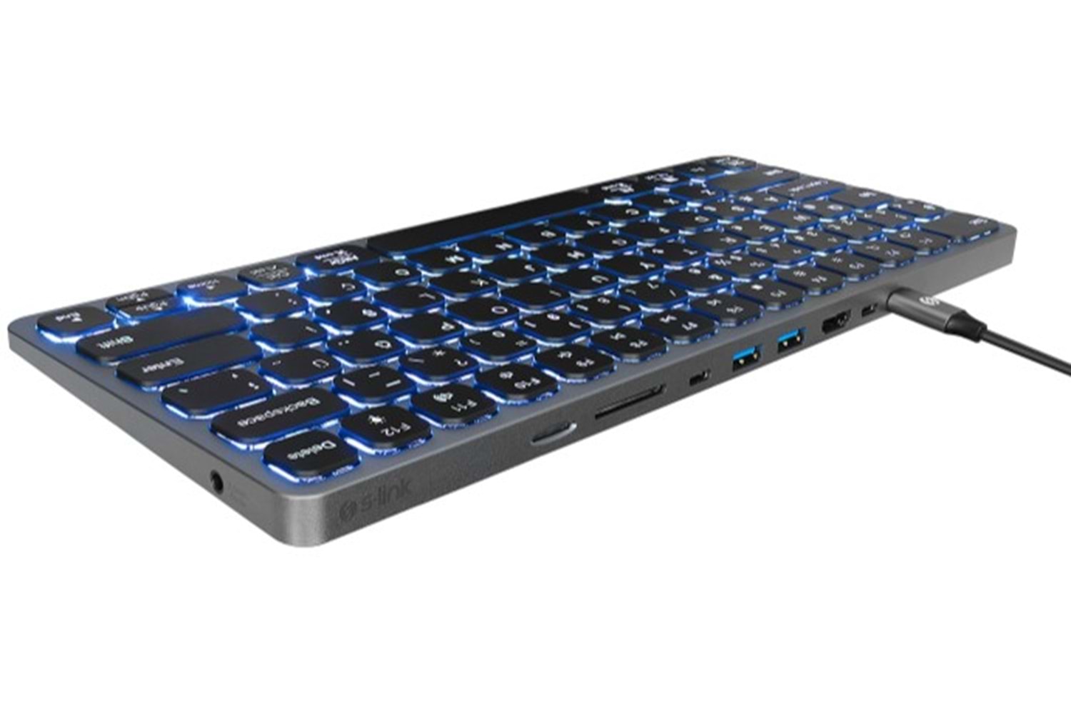 S-Link SW-K801 Siyah USB 8 in 1 USB Q Klavye 2*USB, HDMI, TYPE-C, AUX, TF ve SD Okuyuculu HUB Klavye