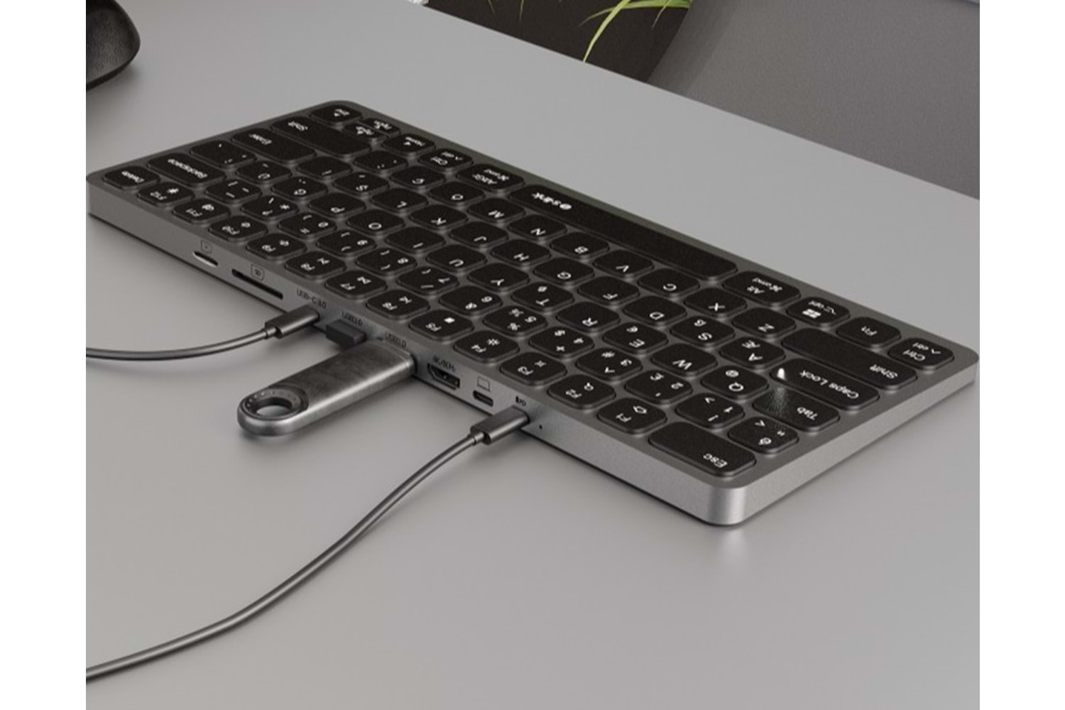 S-Link SW-K801 Siyah USB 8 in 1 USB Q Klavye 2*USB, HDMI, TYPE-C, AUX, TF ve SD Okuyuculu HUB Klavye