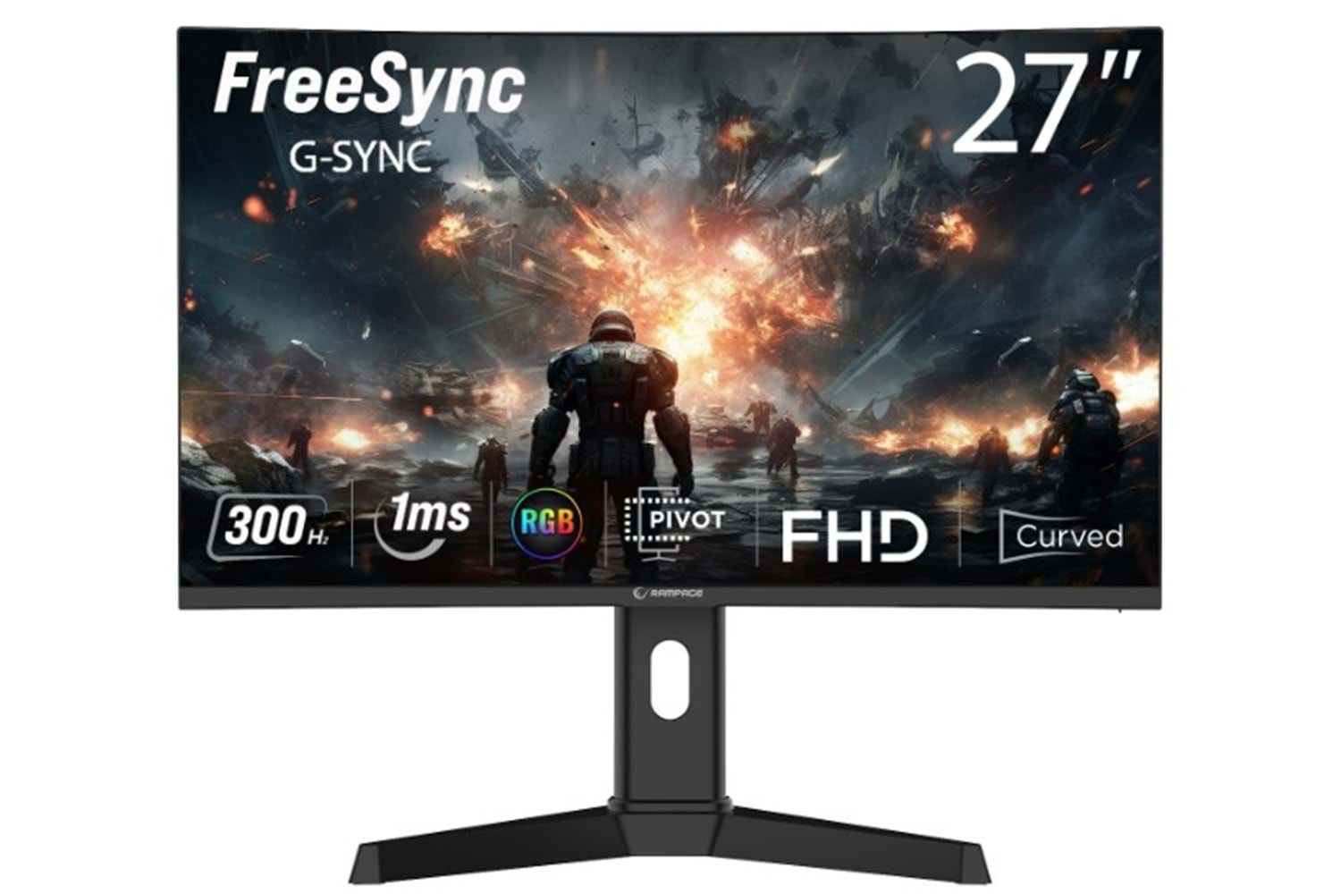 Rampage Drop DR27C300F 27 300Hz 1ms Fast VA FHD Freesync/Gsync Pivot R1500 Curved Oyuncu Monitörü