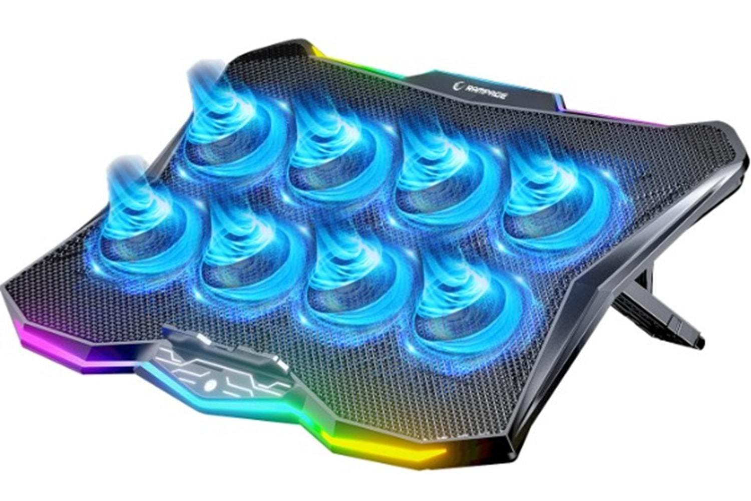 Rampage RC16 Octal Siyah 8 Fanlı RGB Işıklı 14 - 17.3 10 RGB Modlu Notebook Soğutucu Stand