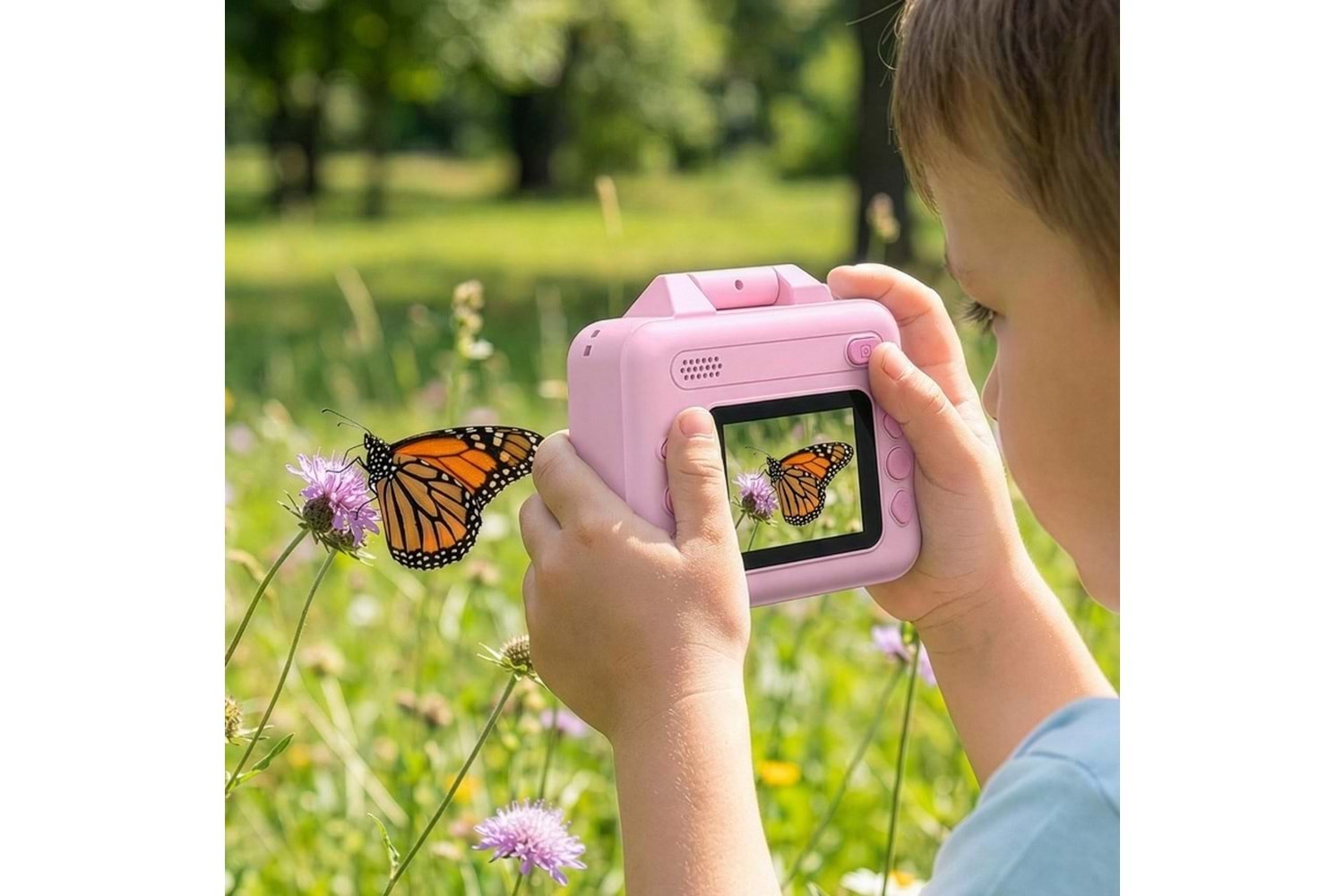 Everest EV-8093 Pembe 1080P Full HD 1300mAh Şarjlı Müzik Anında Baskı Yapabilen Dijital Çocuk Kamerası