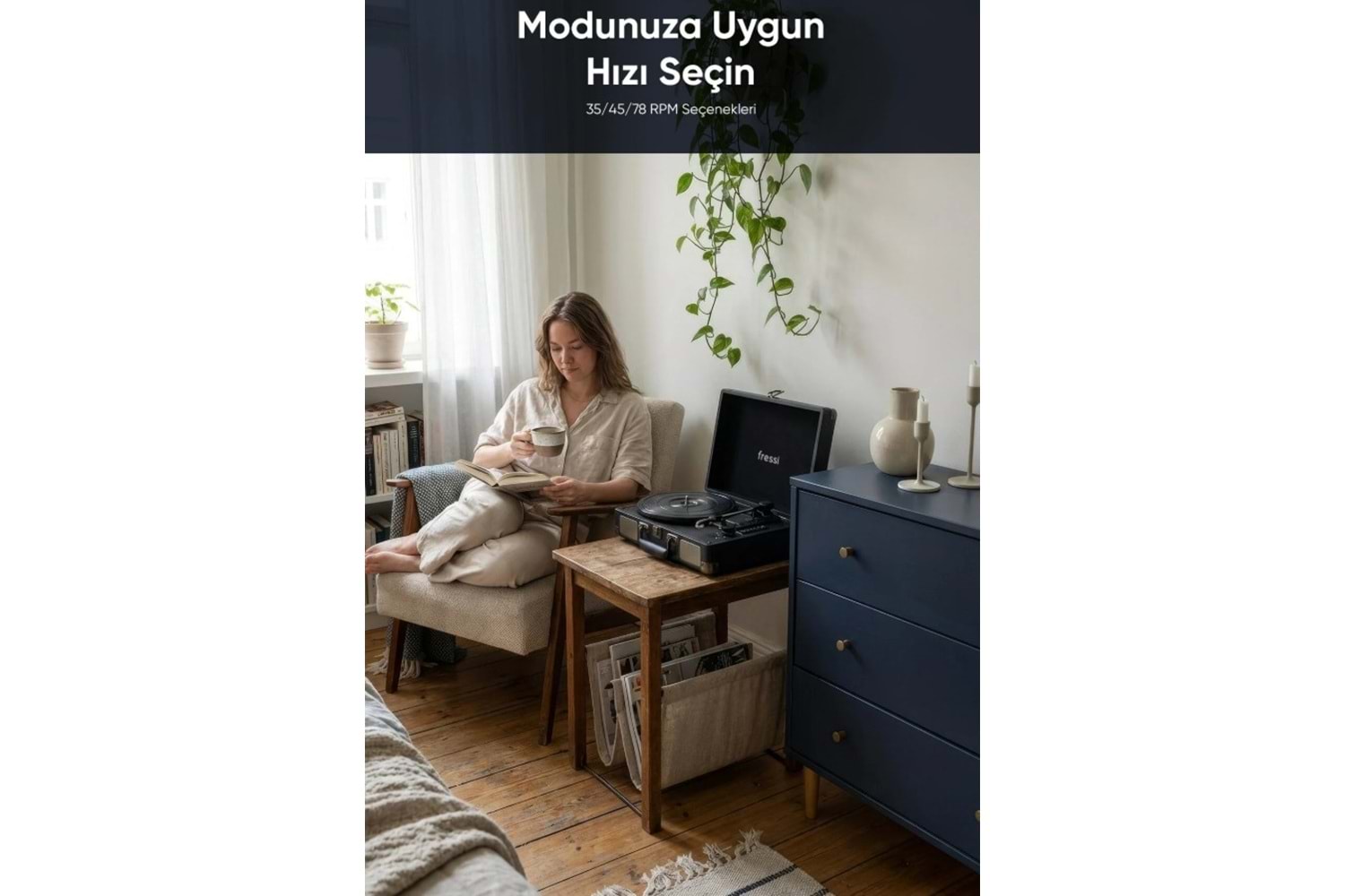 Fressi Zenitte Nostaljik Pikap Plak Çalar Şarjlı Dahili Hoparlörlü Bluetooth USB RCA FR-P101 - Siyah