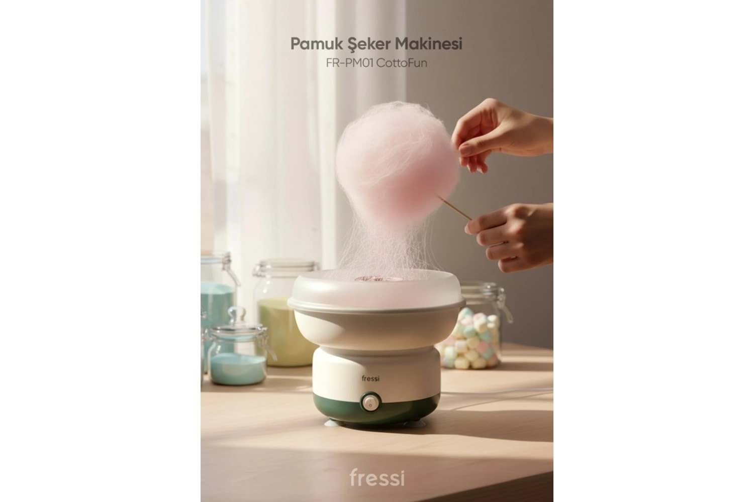 Fressi FR-PM01 CottoFun Çelik Hazneli 500W Yeşil Pamuk Şeker Makinesi
