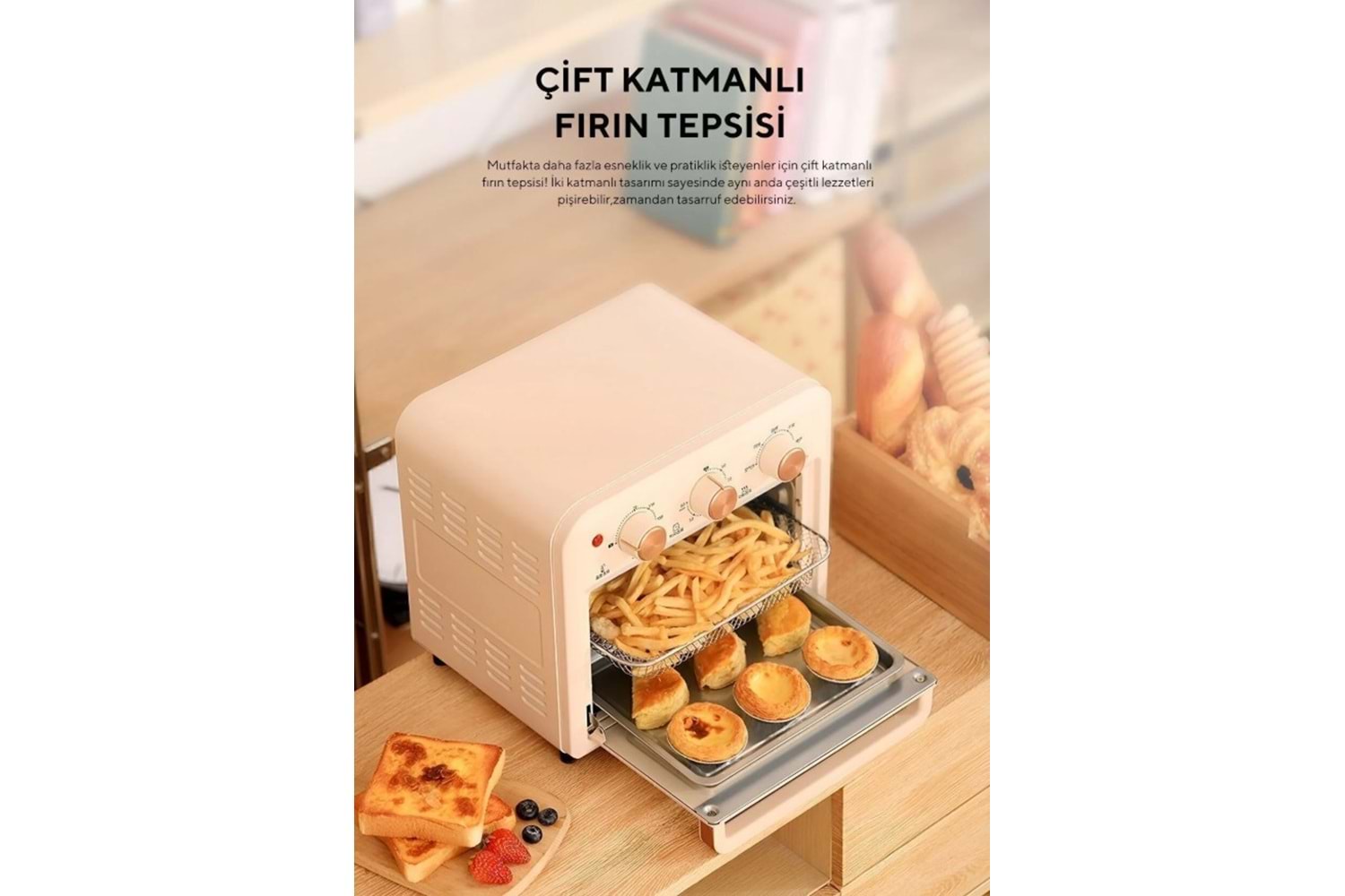 Fressi Mini Fırın Akıllı Kore Fırını Süre Ve Derece Ayarlı Airfryer Fonksiyonlu 13 Litre Fritöz Af-01