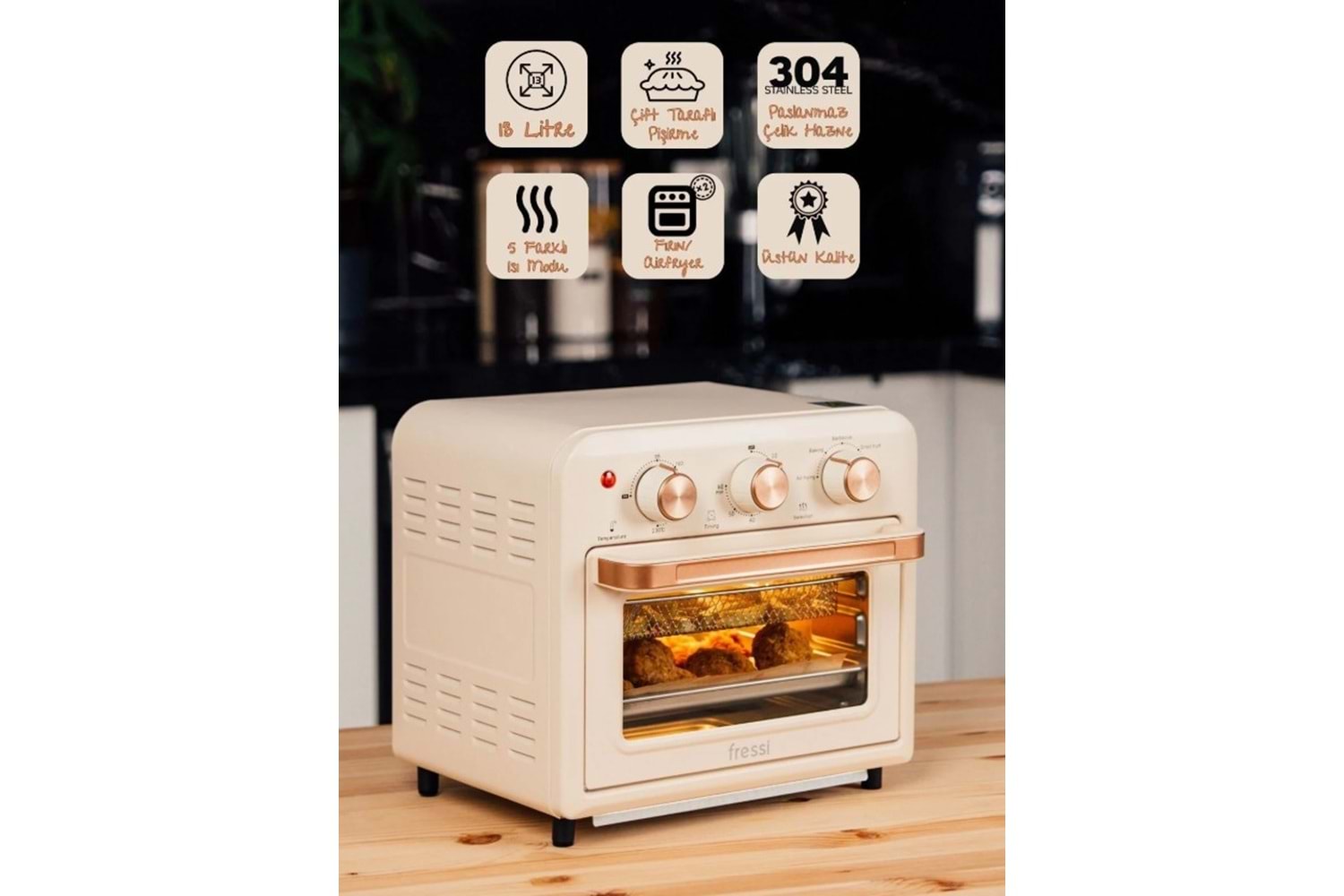 Fressi Mini Fırın Akıllı Kore Fırını Süre Ve Derece Ayarlı Airfryer Fonksiyonlu 13 Litre Fritöz Af-01