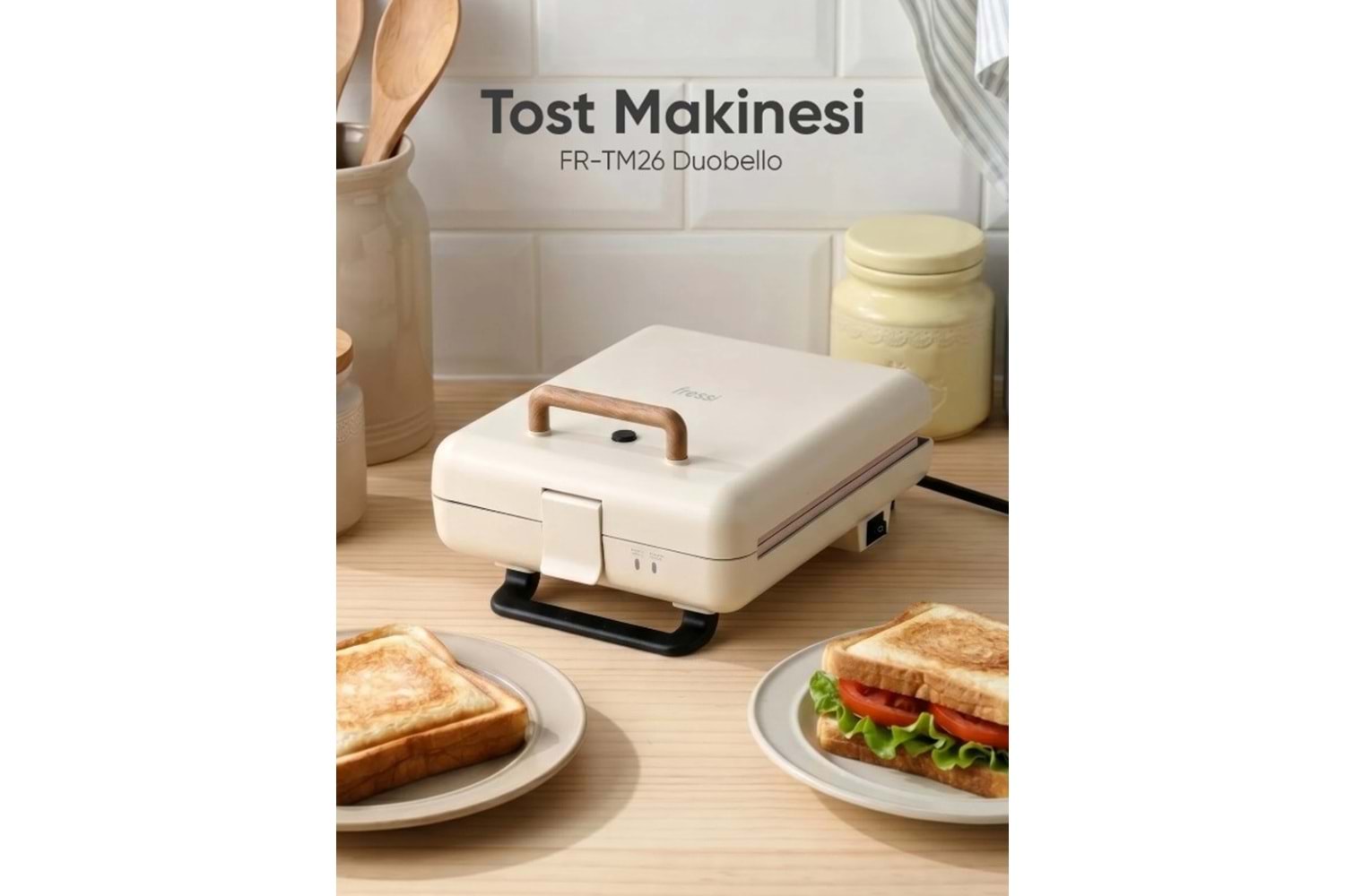 Fressi FR-TM26 Tost ve Izgara Makinesi Duobello 4 Dilim Tam Açılır | Çıkarabilir Yapışmaz Plakalı - Krem