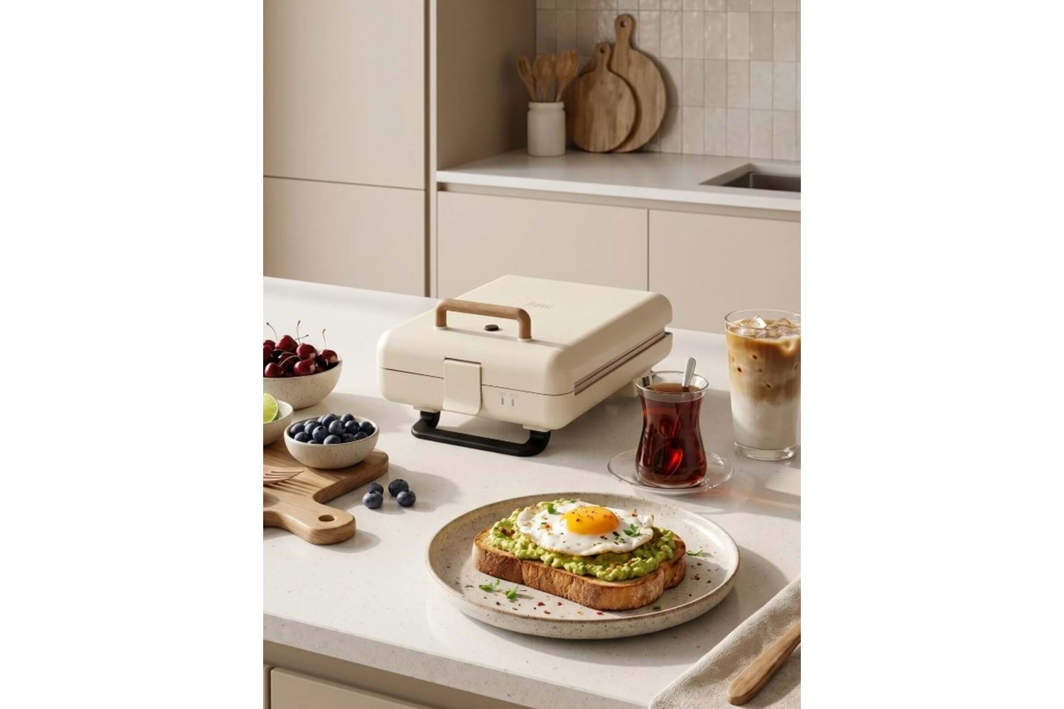 Fressi FR-TM26 Tost ve Izgara Makinesi Duobello 4 Dilim Tam Açılır | Çıkarabilir Yapışmaz Plakalı - Krem