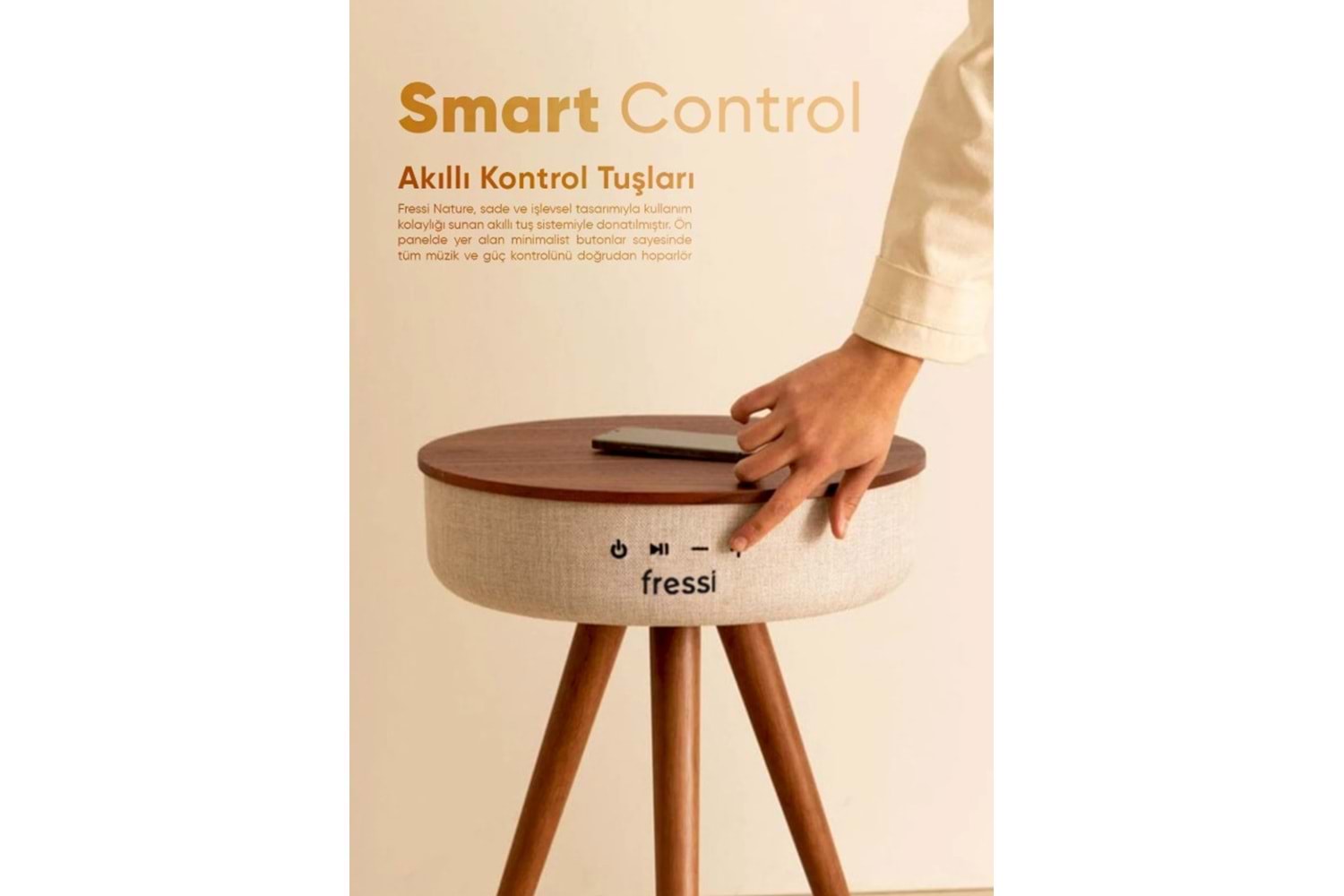 Fressi FR-SH2502 Bluetooth Hoparlör Hızlı Şarj Destekli Ahşap Ayaklı Kablolu Sehpa Speaker