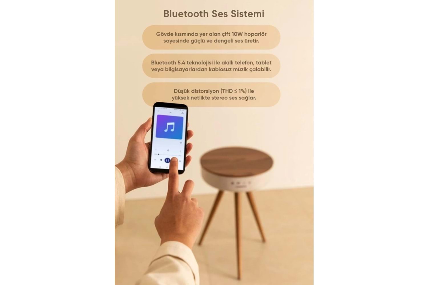 Fressi FR-SH2502 Bluetooth Hoparlör Hızlı Şarj Destekli Ahşap Ayaklı Kablolu Sehpa Speaker