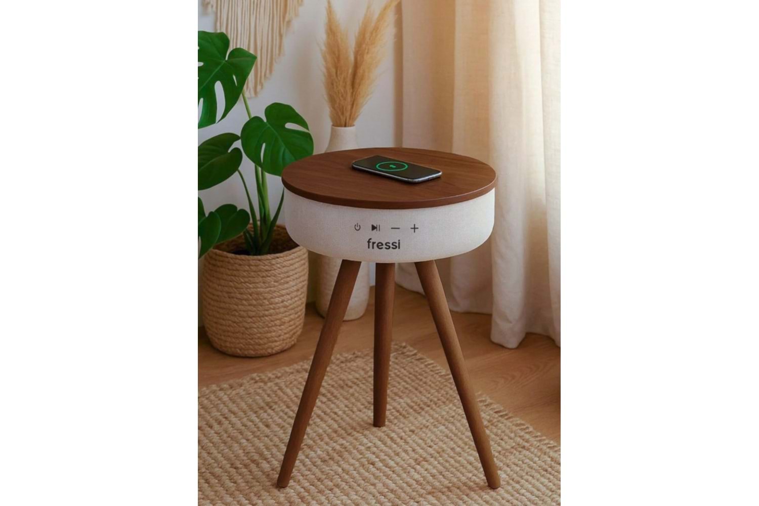 Fressi FR-SH2502 Bluetooth Hoparlör Hızlı Şarj Destekli Ahşap Ayaklı Kablolu Sehpa Speaker