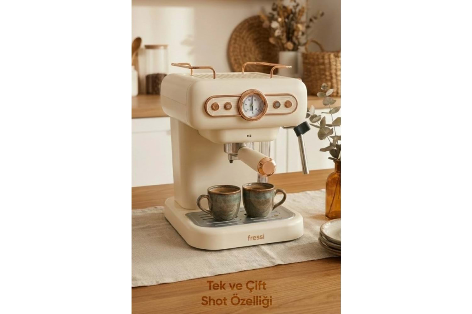 Fressi Espresso Latte Cappuccino Kahve Makinesi Süt Köpürtücülü 20bar Basınçlı 1,2lt Em-01 Ristretto - Krem