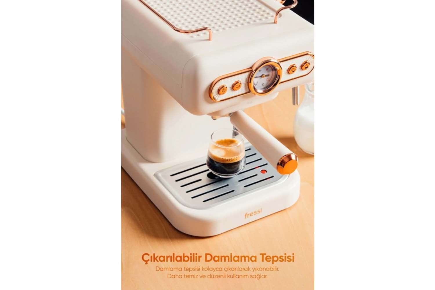 Fressi Espresso Latte Cappuccino Kahve Makinesi Süt Köpürtücülü 20bar Basınçlı 1,2lt Em-01 Ristretto - Krem