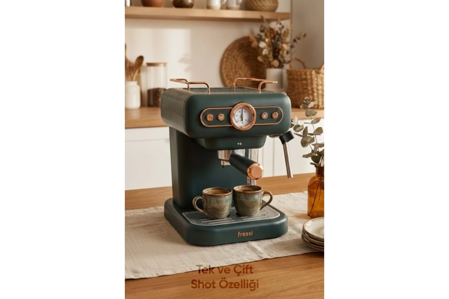 Fressi Espresso Latte Cappuccino Kahve Makinesi Süt Köpürtücülü 20bar Basınçlı 1,2lt Em-01 Ristretto - Yeşil