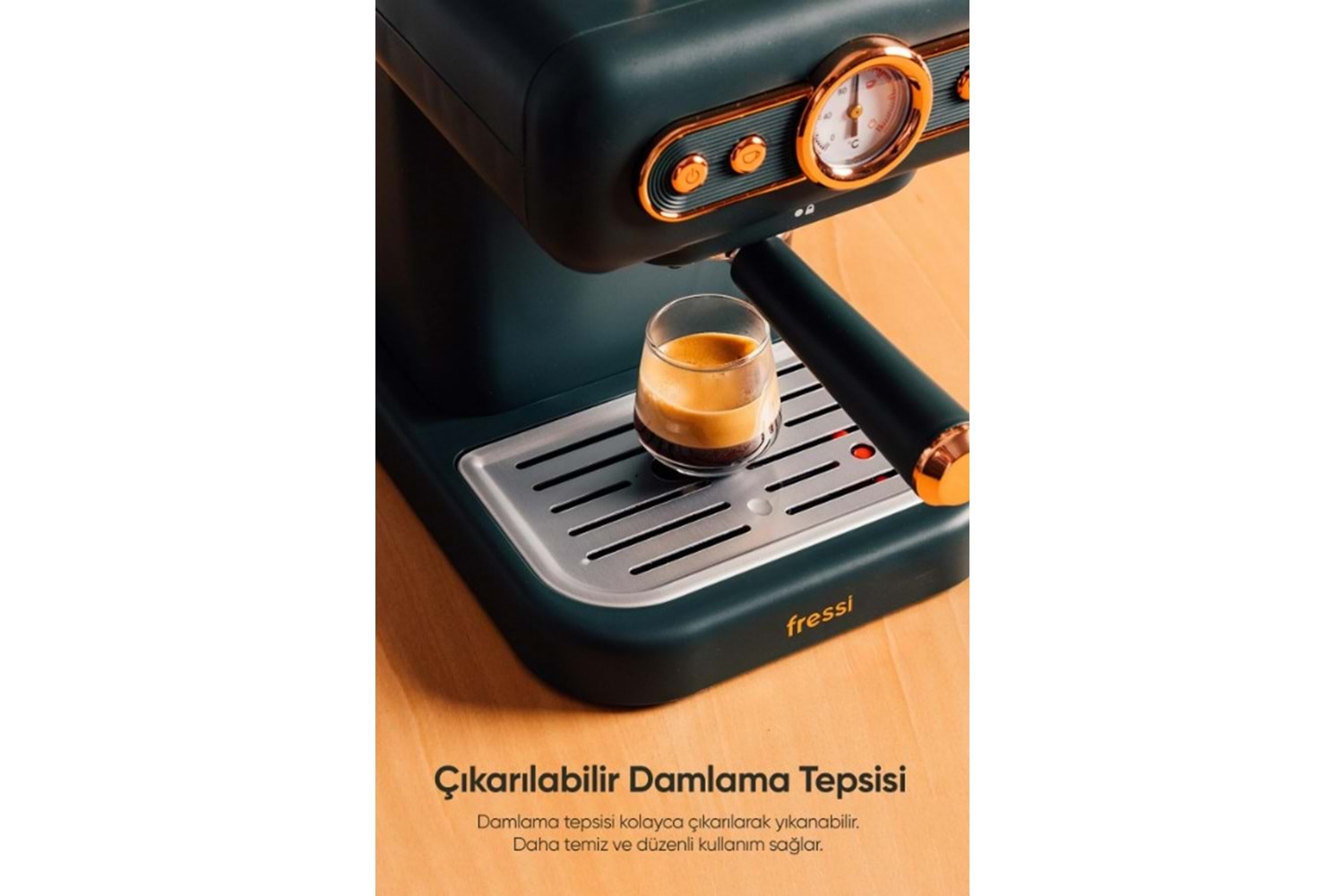 Fressi Espresso Latte Cappuccino Kahve Makinesi Süt Köpürtücülü 20bar Basınçlı 1,2lt Em-01 Ristretto - Yeşil