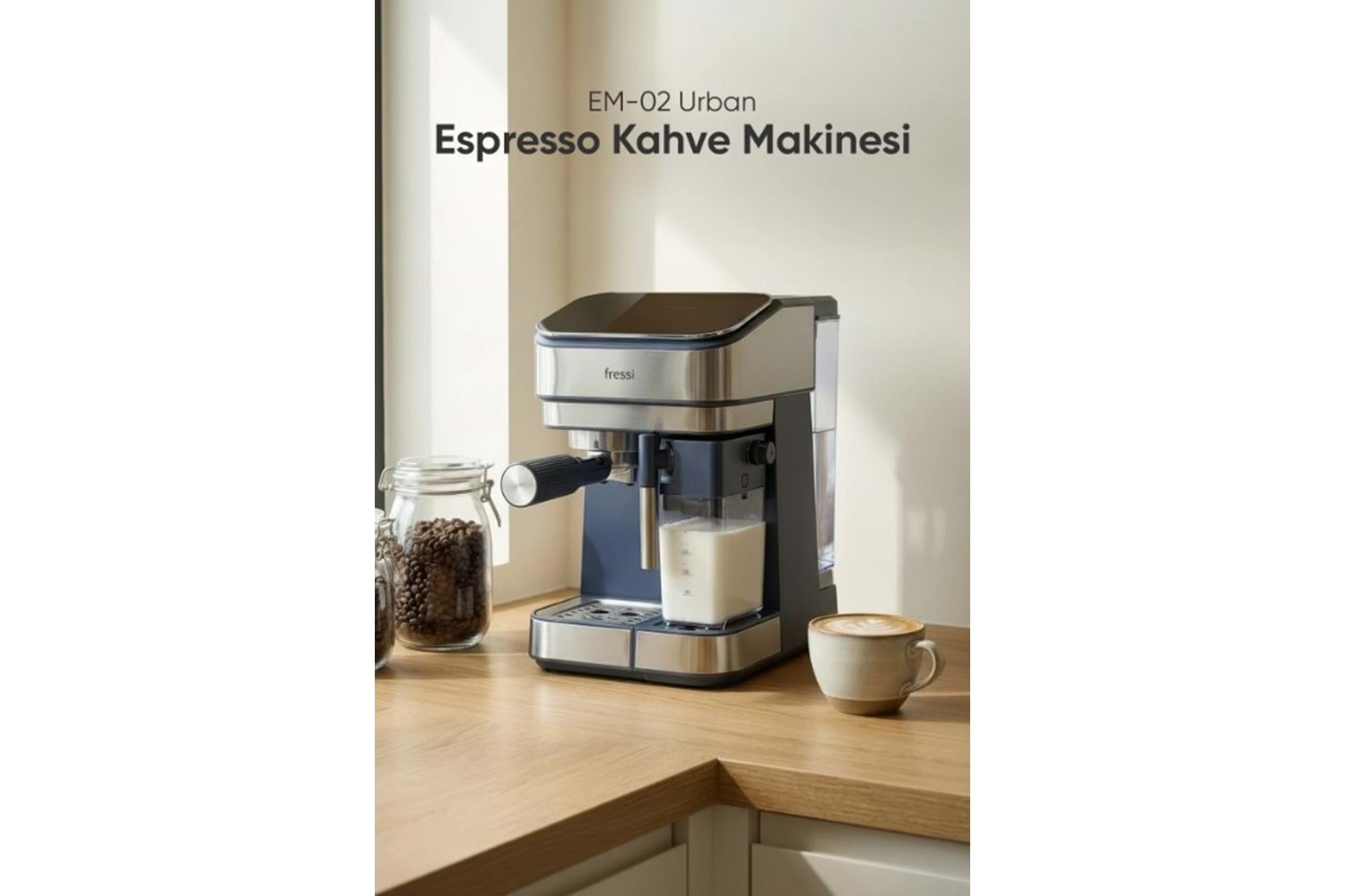 Fressi EM-02 Urban 1,5l 20BAR Tam Otomatik Kahve Lacivert Espresso Makinesi