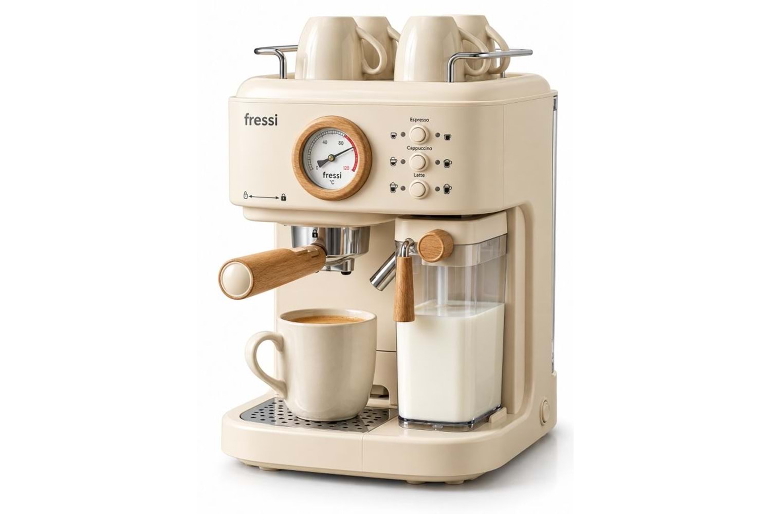 Fressi EM-411 Mavera Ahşap Detaylı 20 Bar Krem Espresso Makinesi